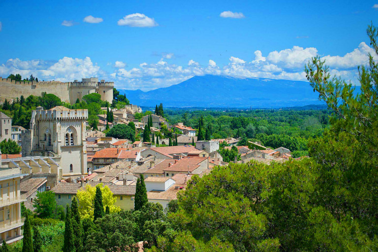 Vue sur les monuments de Villeneuve lez Avignon, le Mont Ventoux en fond